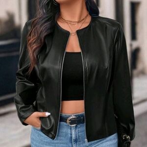 Womens XL 14 Shein Faux Leather Zippered Jacket Black NWT
